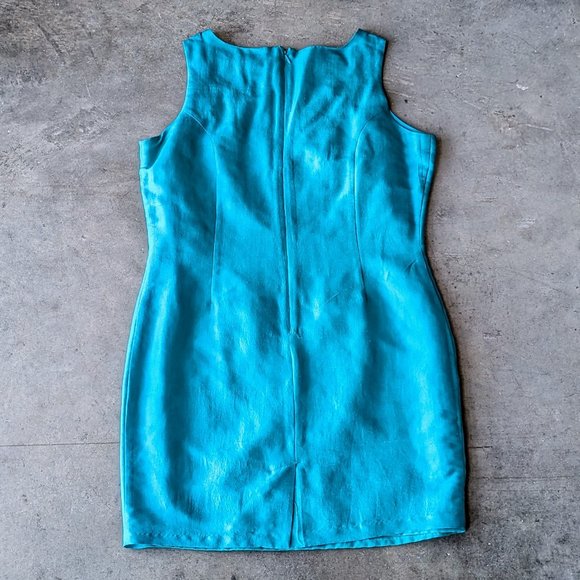 Vintage Merona Teal Green Silk Mini Sheath Dress medium - Picture 10 of 10